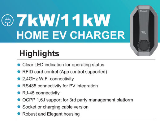 Pile de recharge de véhicule électrique de type 2 à 3 phases de 11 kW EVSE portable pour voiture électrique